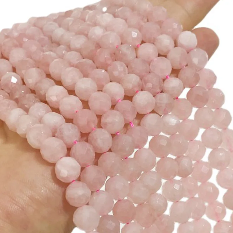 Natural Stone Faceted Rose Quartz Loose Round Spacer Beads  For Jewelry Making DIY Bracelet Handmade Accessories 6 8 10MM