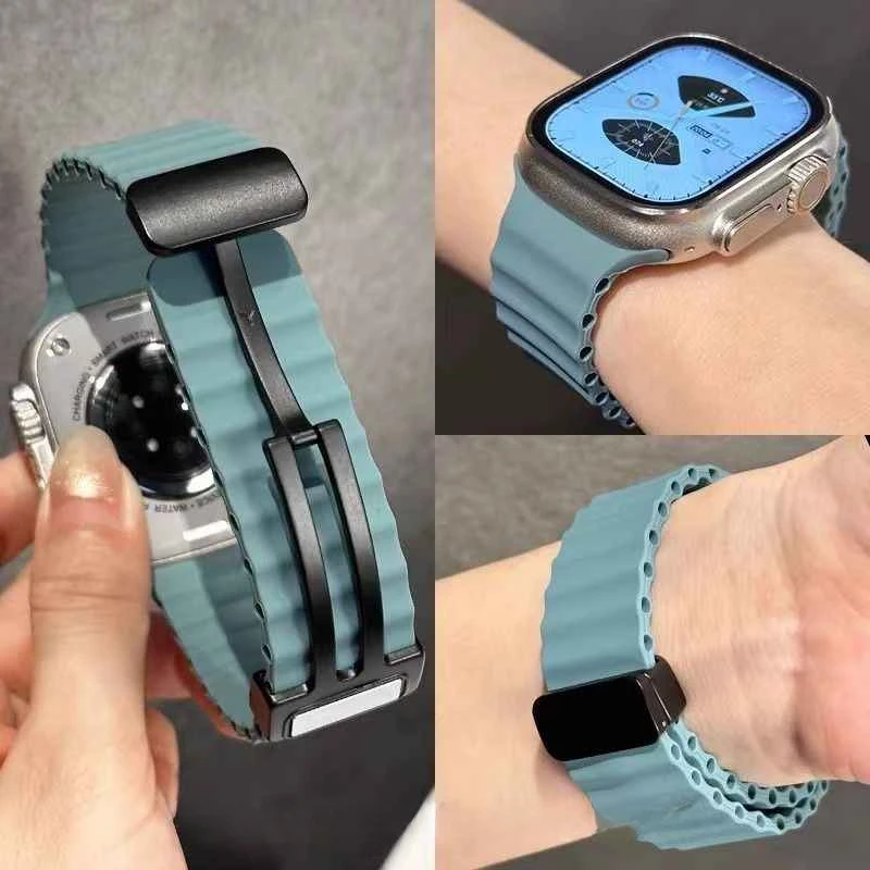 حزام مشبك مغناطيسي لساعة أبل الترا 2 49 مللي متر 45 مللي متر 44 مللي متر 40 مللي متر 41 مللي متر 38 42 مللي متر سوار سيليكون IWatch Series 7 6 3 Se 8 9
