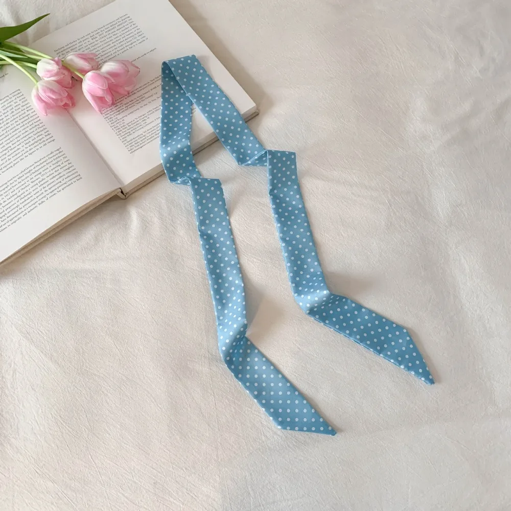 

Simple Bow Ties Long Silk Scarf Ice Cream Floral Plaid Scarf Printed Hair Band Long Ribbon Scarves Spring Summer