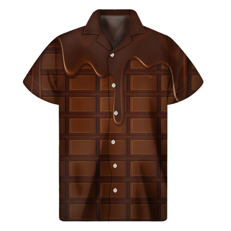 New Design Chocolate Waffles Shirt For Men 3D Print Hawaiian Shirts Harajuku Fashion Short Sleeve Tees Streetwear Button Blouse