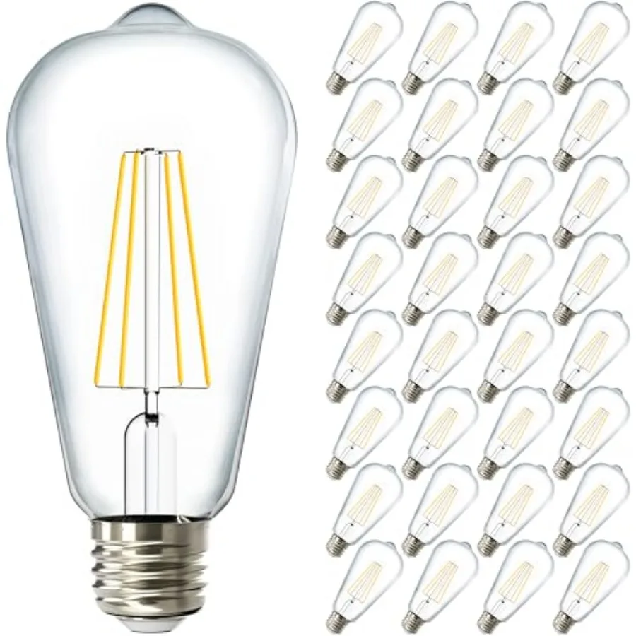 

Набор из 32 светодиодных ламп Sunco Edison ST64, прозрачные, винтажные, с имитацией нити накала, водонепроницаемые, 800 лм, 8,5 Вт (эквивалент 60 Вт), ST19, цоколь E26, средний размер, декоративные