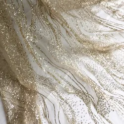 High Quality Champagne Gold Silver  White Water Ripple  Wave Hot Powder Gold Wedding Sequins Performance Clothes Fabric Fabric