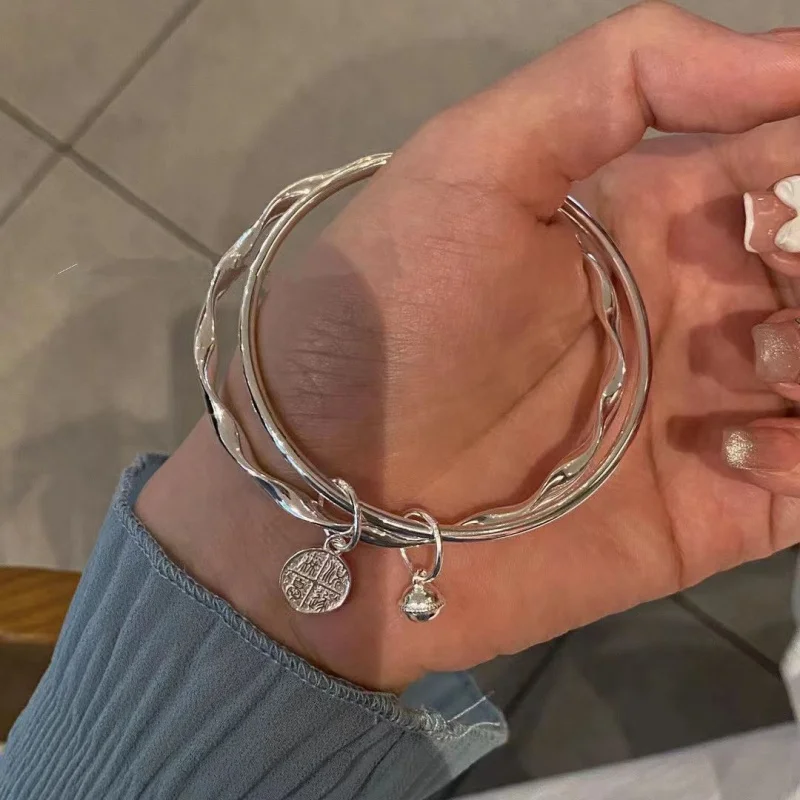 

Женский браслет с двойным кольцом, 9999, закрытый серебряный браслет Peace Bell