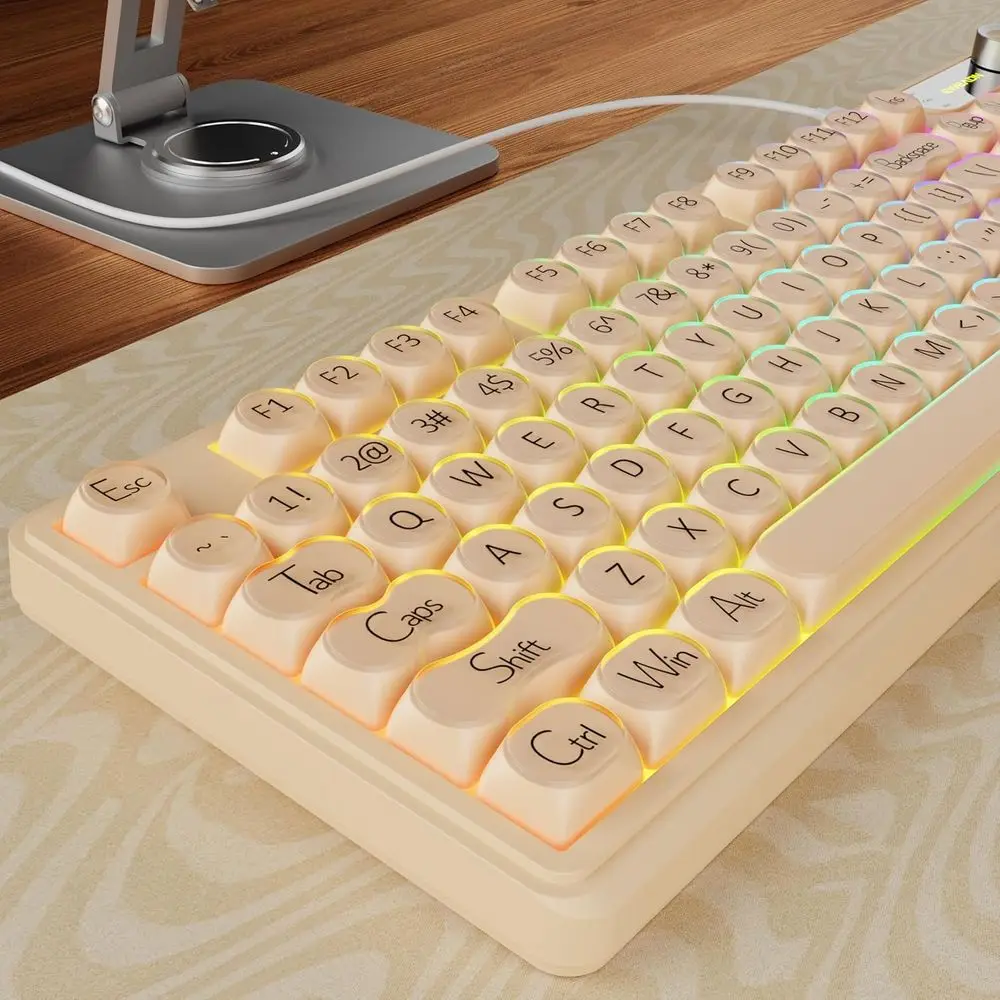 98-Key Creamy Gaming Keyboard with Number Pad, Display Screen and RGB Silent Wired for PC and Laptop Gamers - Cream Pink