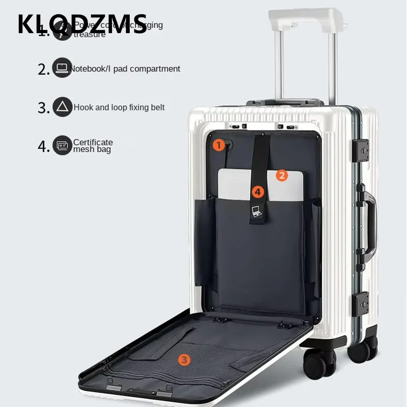 KLQDZMS Cabin Suitcase 18 Inch Small Boarding Case Front Opening Laptop Trolley Case Aluminum Frame with Wheels Rolling Luggage