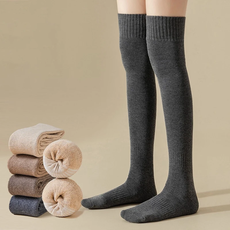 

Women's Stockings Japanese Solid Color Harajuku Versatile Socks Winter Thicked Velvet Warmth Over Knee High Quality Floor Socks