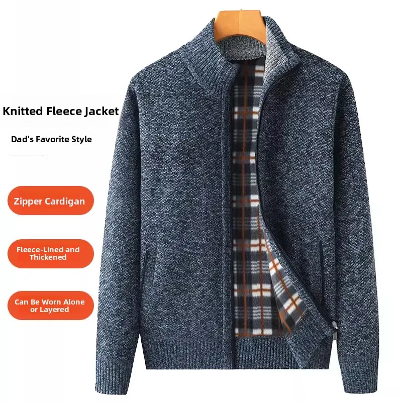 

Men's Fce Lined Long Sve Knit Cardigan Warm Casual Outerwear for Middle-Aged And ly Autumn Winter Dad Clothes
