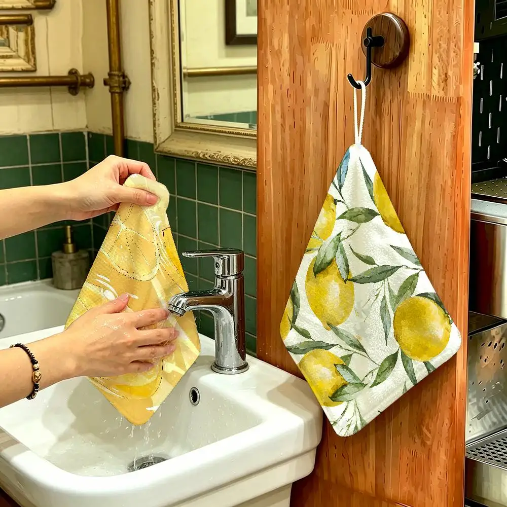Fruit Lemon Hanging Kitchen Towel, Polyester Cotton Material, Multipurpose Hand Wiping Towel for Family