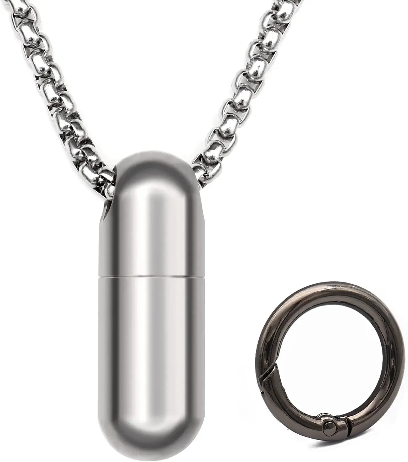 FEGVE Titanium Pill Box Necklace, Small Waterproof Mini Pill Case