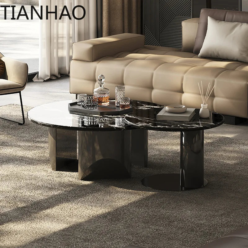 Natural luxury stone black rose coffee table  modern simple high-end living room size round