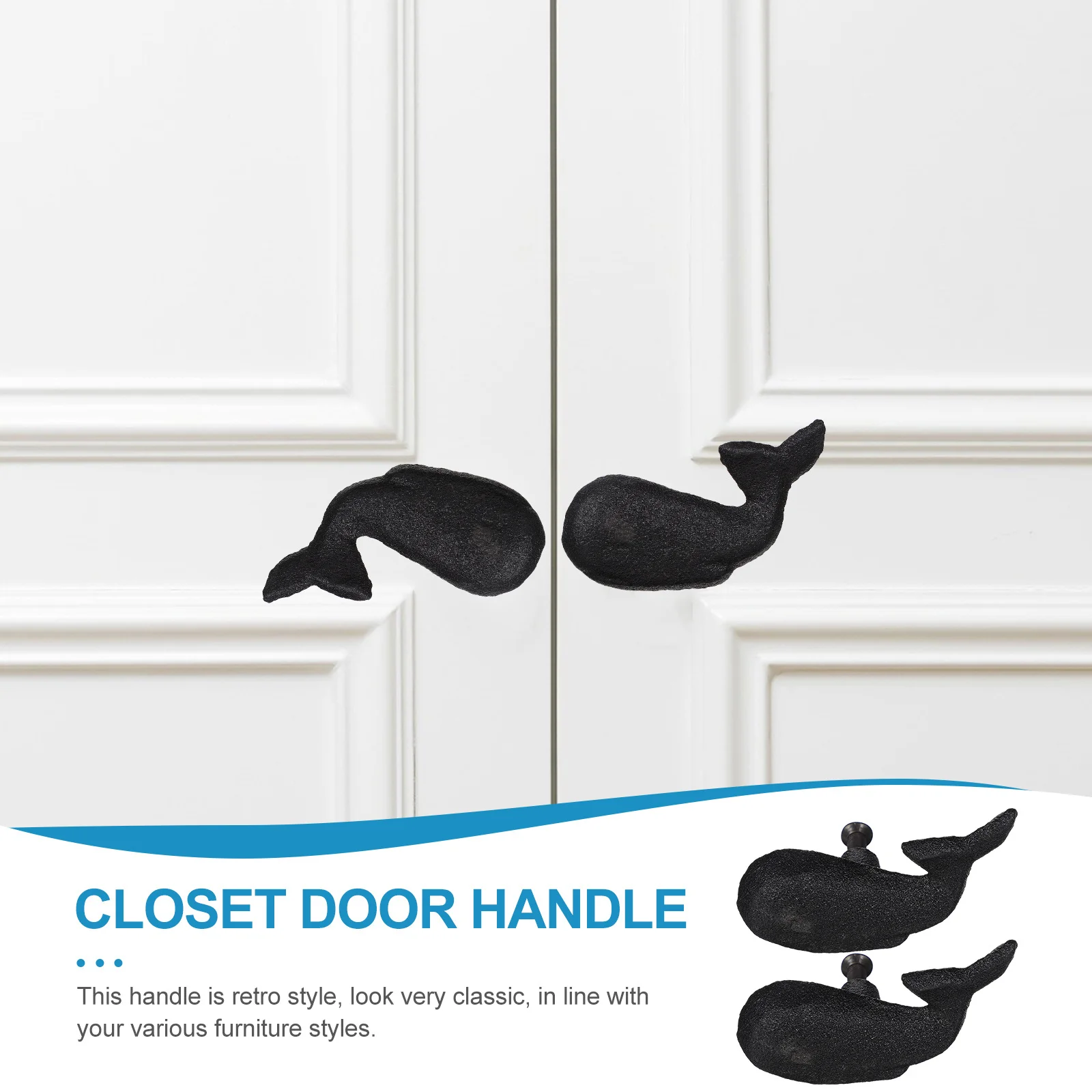 

2Pcs Whale Cast Iron Wardrobe Handle Ocean Theme Cabinet Drawer Pull Furniture Knobs Retro Door Handles Wardrobe Handles