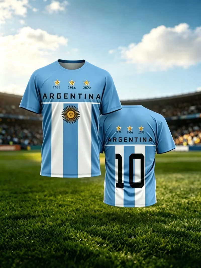 Summer Men's Argentina Triple Crown Memorial 10th Theme Print Short Sleeve T-Shirt Fashion Pattern Print, Versatile Everyday Par