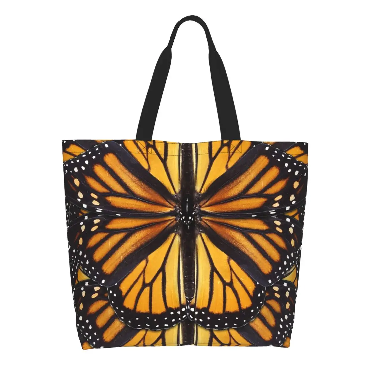 Monarch Butterfly Wing Orange Wings And Golden Shopping Tote Bag Canvas Large Capacity Shoulder Bags Shopper Grocery Handbag