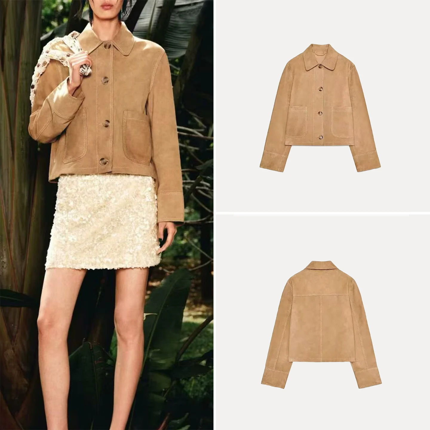 Women's Fashionable Personality Match All Seasons Slim Fit Quality Outerwear Short Coat Long Sleeve Standard Version ZADATA