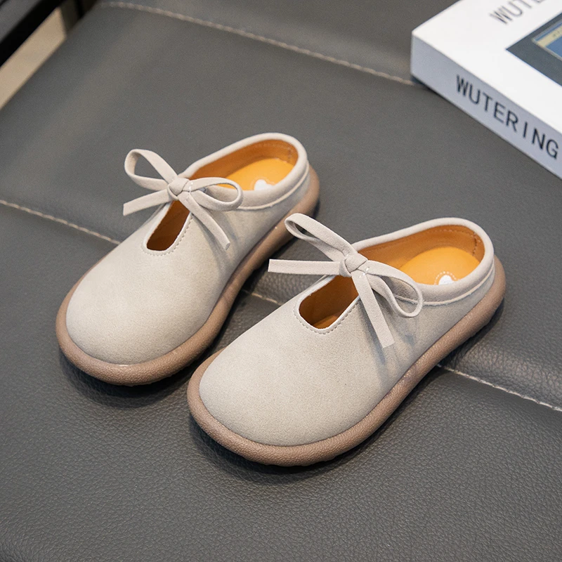 Crianças chinelos para meninas novo versátil crianças simples bowknot chinelos planos moda macio antiderrapante crianças causal mules sapatos