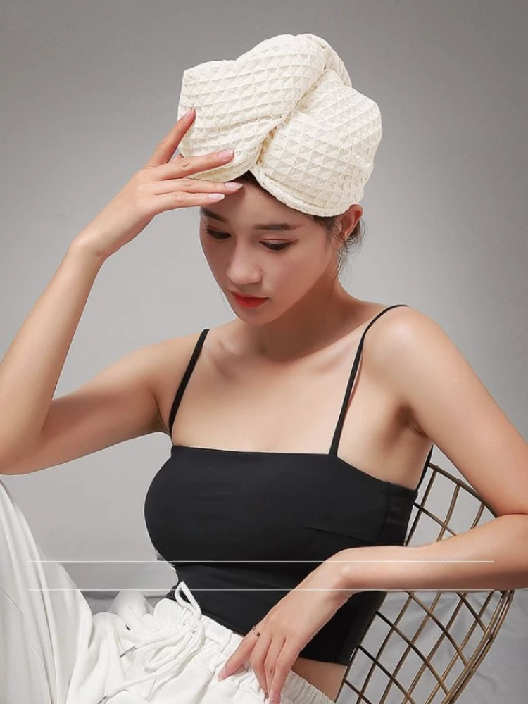 Pink Waffle Dry Hair Cap Super Absorbent Dry Hair Towel Solid Color Simple Fashion Quick-dry Bathroom Thick Headscarf