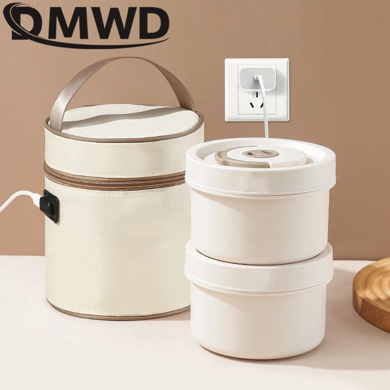 DMWD Portable Insulated Food Lunch Container Set Stackable Insulated Lunch Box Ceramics Bento Box Leakproof Thermostatic Bag