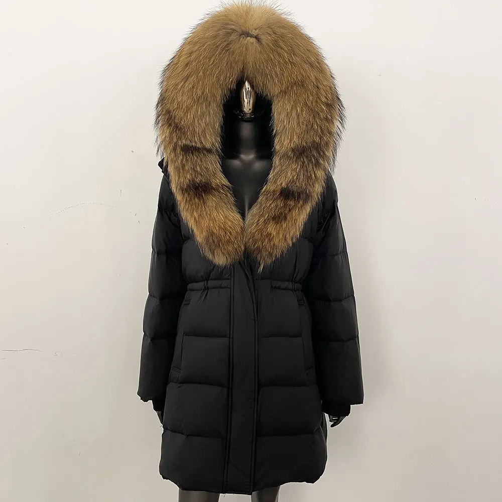 سترة منتفخة المرأة مقنعين القابلة للإزالة الشتاء بطة أسفل معطف الإناث الدافئة الفراء الحقيقي أبلى الشتاء معطف فرو الراكون الطبيعي الكبير #3
