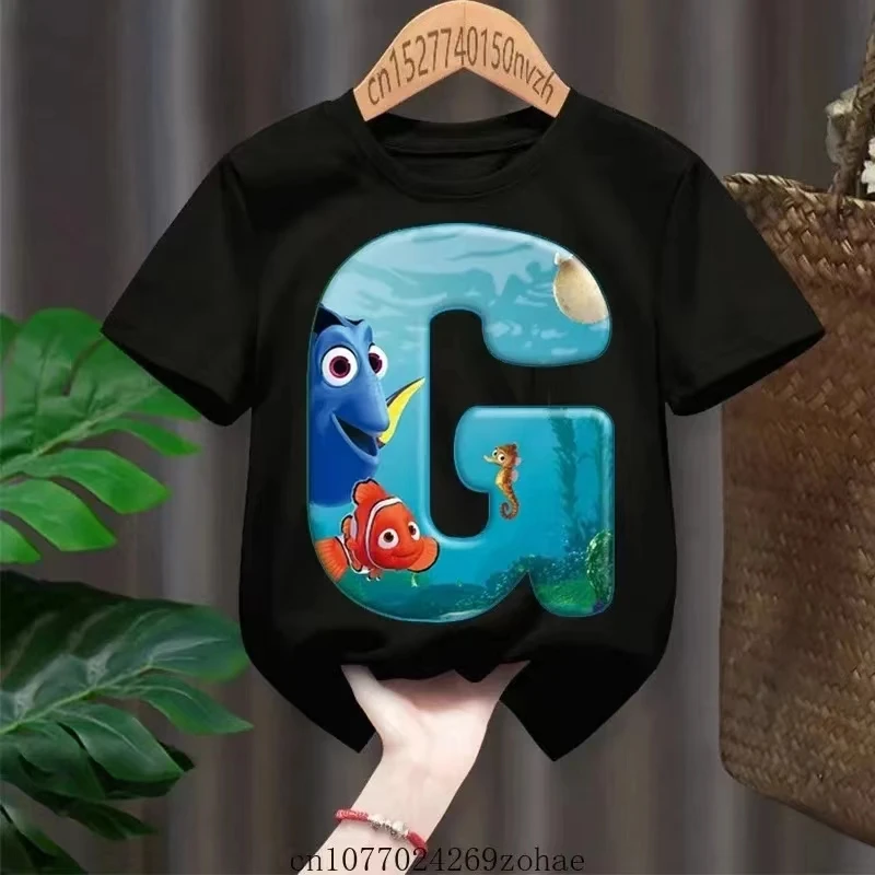 Camiseta de algodón con estampado de Disney Finding Nemo para niños y niñas, camisa de cuello redondo a la moda, ropa de manga corta, novedad de verano 2024