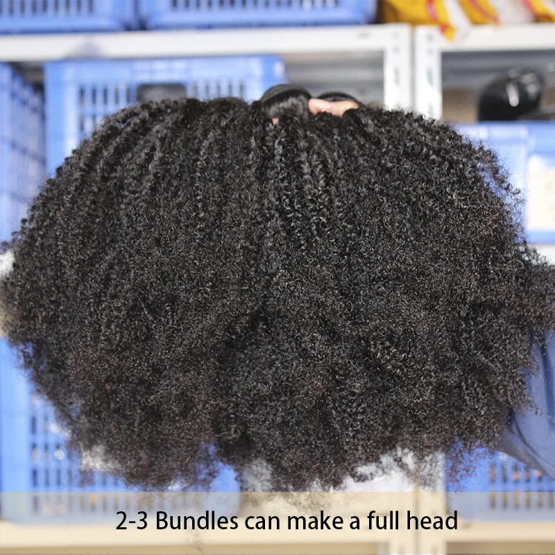 Mongolian Afro Kinky Curly Hair Bundles Natural Raw Human Hair Bundles With Closure 4B 4C Extension Weave Weft Hair For Blacks