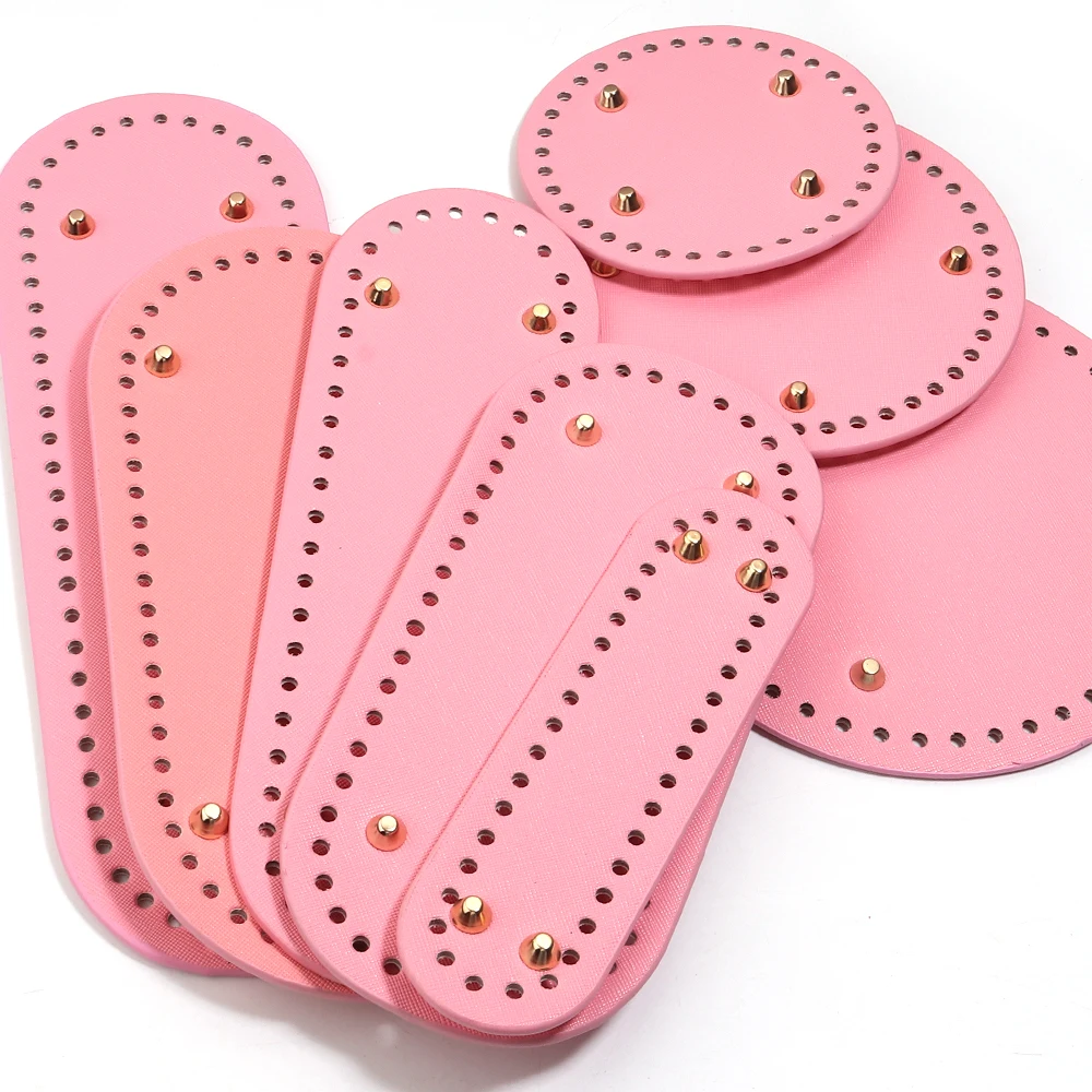 Pink Oval Round Bottom Long PU leather Bag Base With Holes For DIY Handmade Knitted Crochet Bags Universal Bottom Accessories