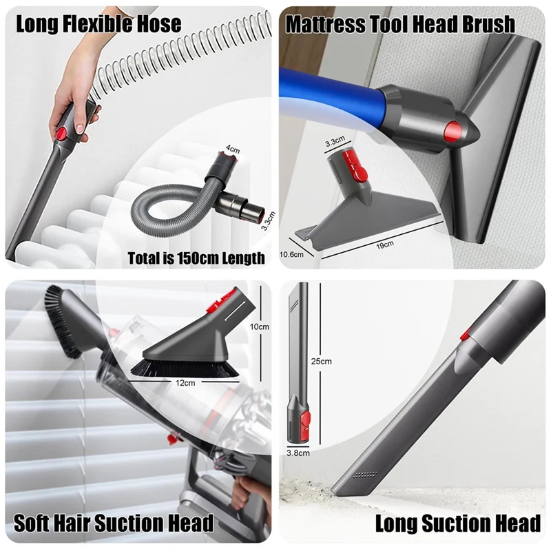 【Berserk】Комплект аксессуаров, совместимый с Dyson V7 V8 V10 V11 V15 — выдвижной гибкий шланг и многофункциональные щетки для насадок