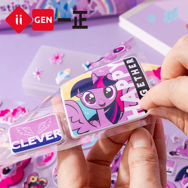 Miniso My Little Pony Bubble Dress Up Stickers Packs Anime Cartoon Stereoscopic Children\'S Stationery Stickers 12pcs DIY Sticker