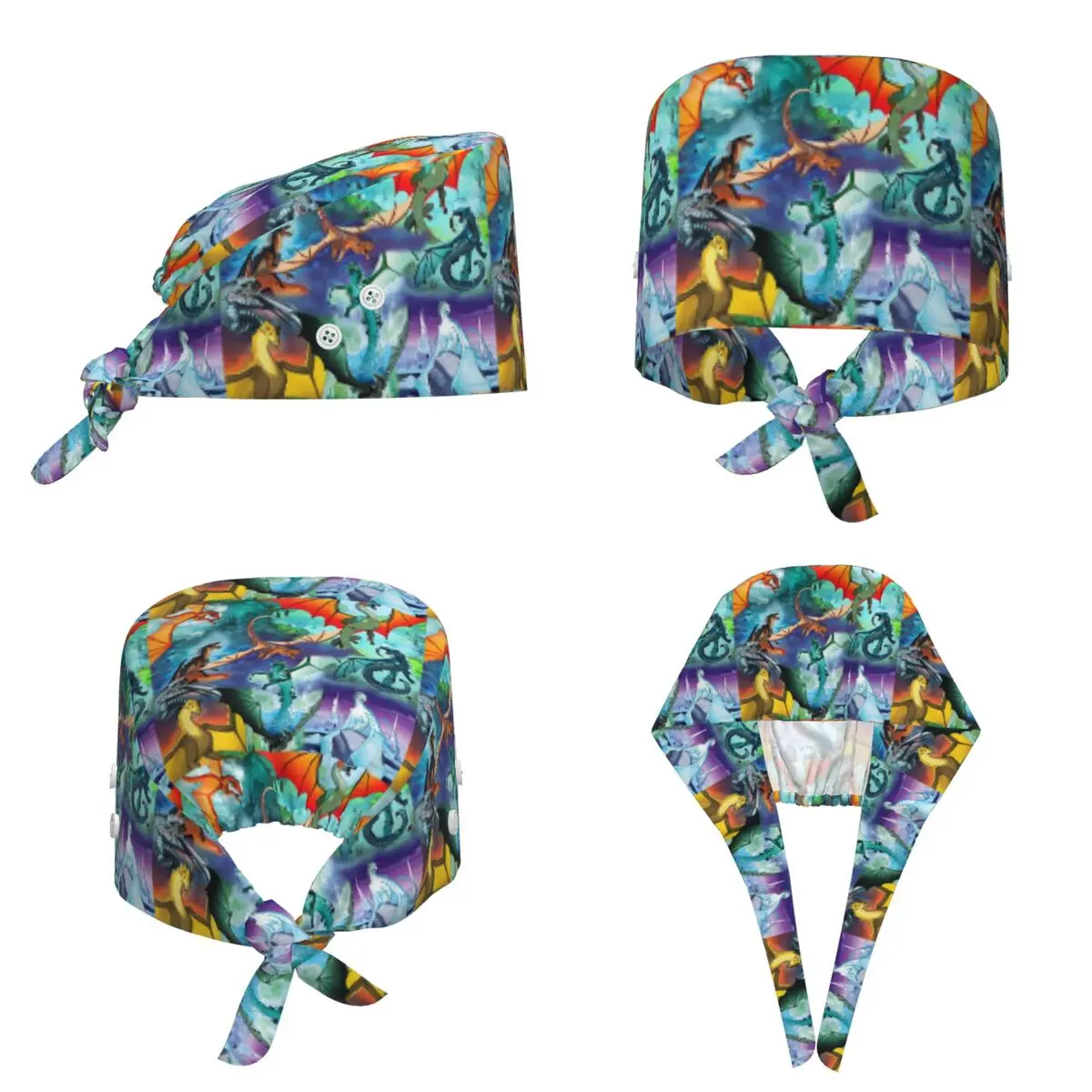 Wing Of Fire All Dragon Pattern Background Scrub Hat Doctor Working Surgical Cap Unisex Adjustable Nursing Caps for Dentist