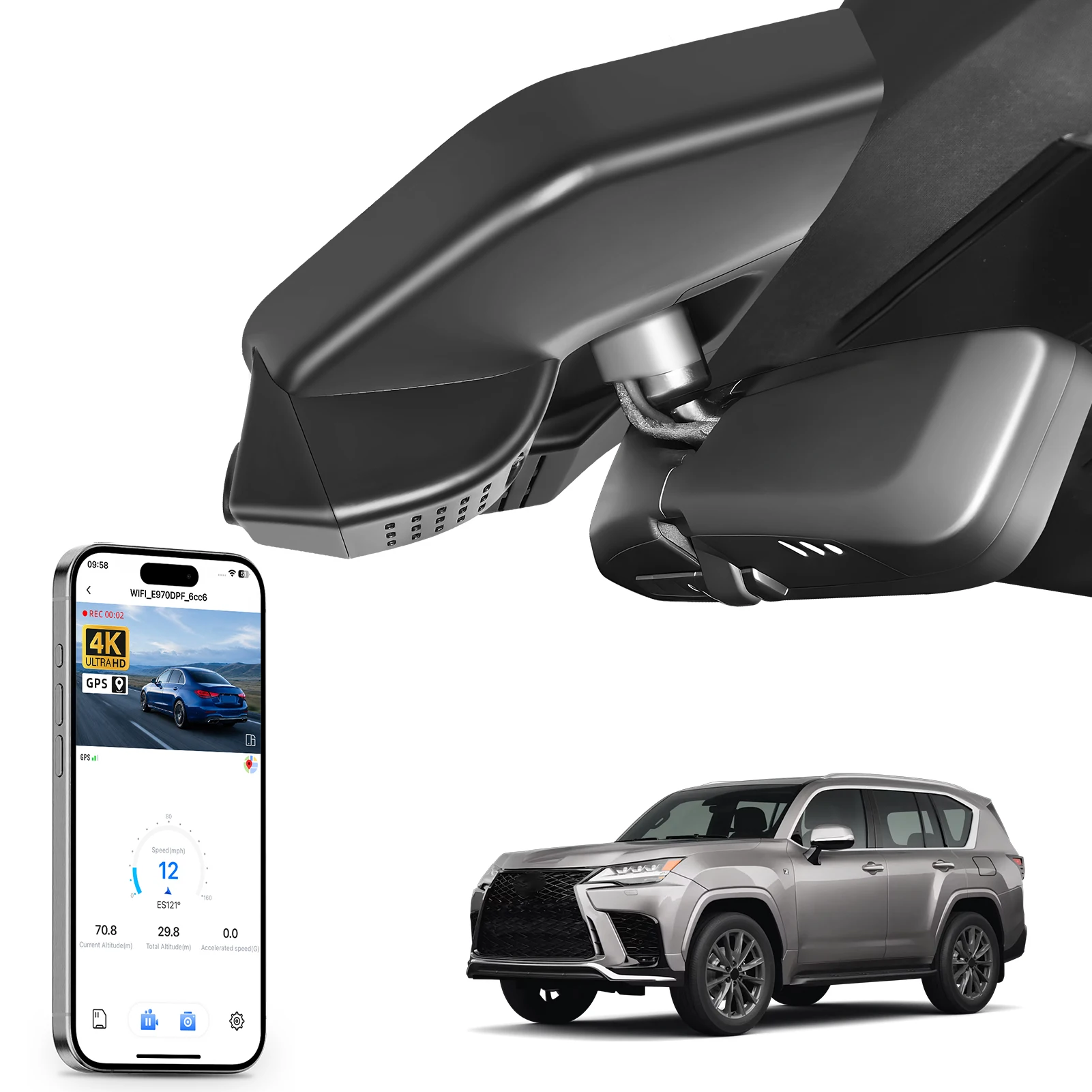 Câmera Veicular Mangoal Dedicada 4K para Lexus LX 600 & LX700h, Gravador de Vídeo Automotivo 2022-2026 com Visão Noturna, Plug and Play