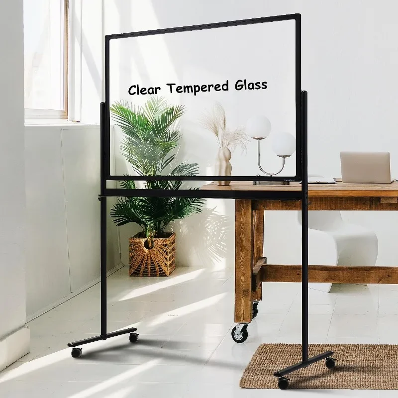 Mobile Clear Glass Whiteboard on Wheels 48