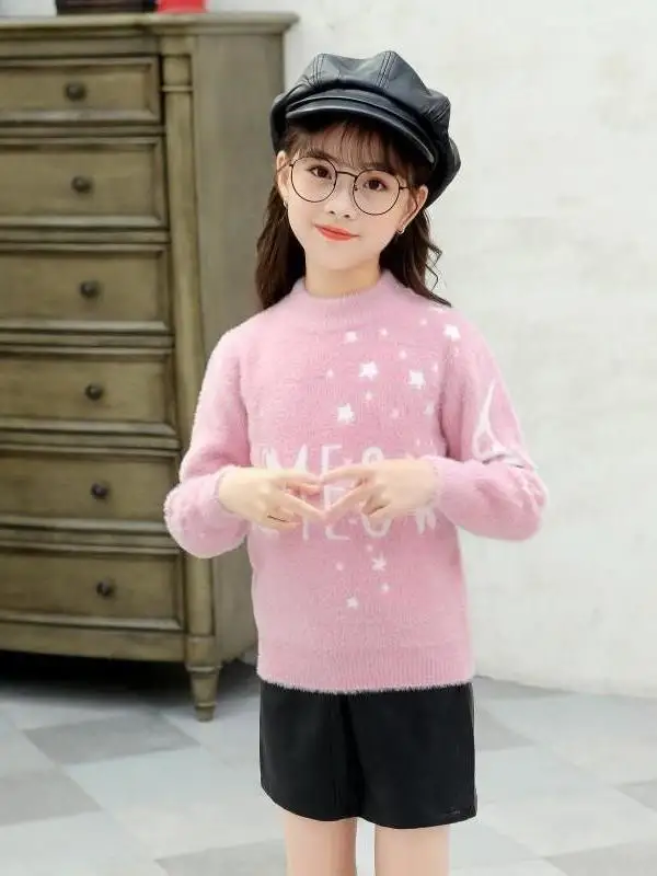 Verdikte ronde Ne gebreide trui voor kinderen Nertsen fluwelen basis irt Herfst Winter Nieuwe Sle Faionable voor grote kinderen en...