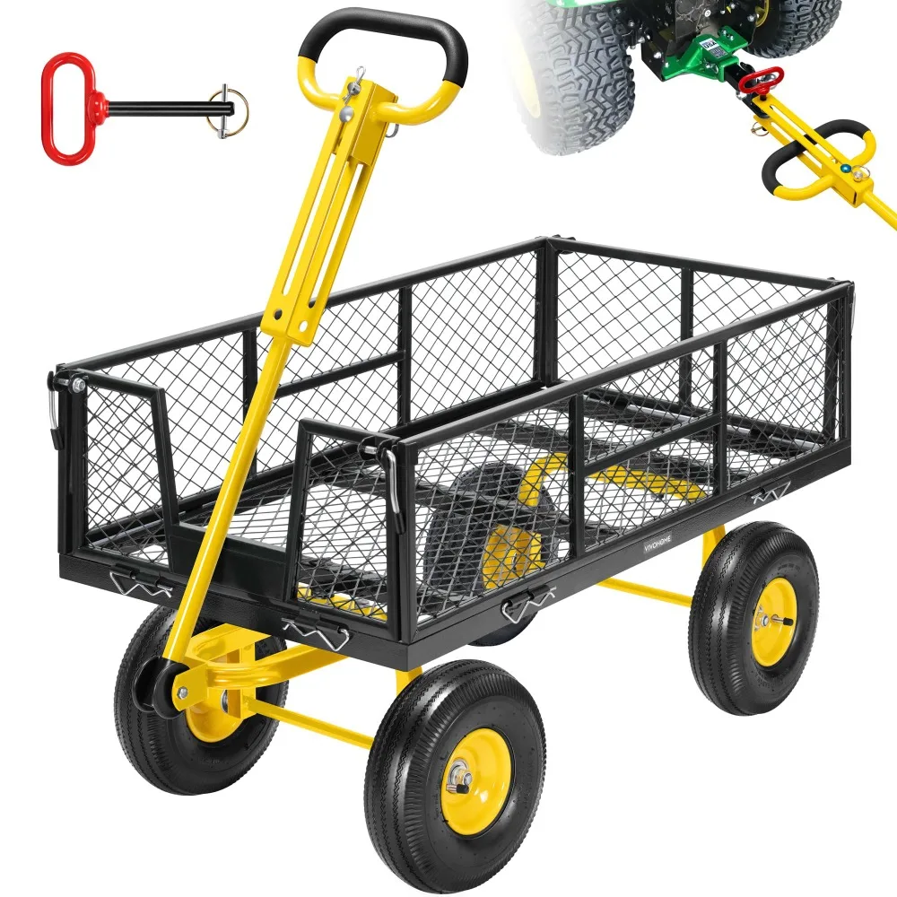 Steel Garden Cart Heavy Duty 900 LBS 4.5 Cu Ft Utility Wagon