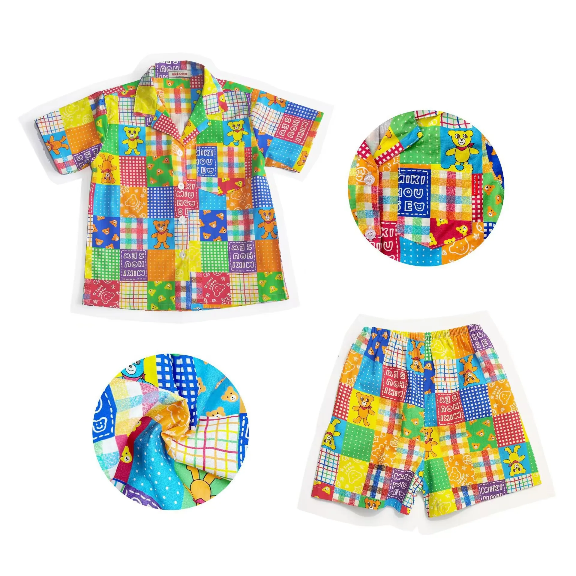 

Kids Summer Casual Resort Beach Set Boys Girls Short Sleeve Shirt+Shorts Color block Colorful Vocation Outfit Home Wear