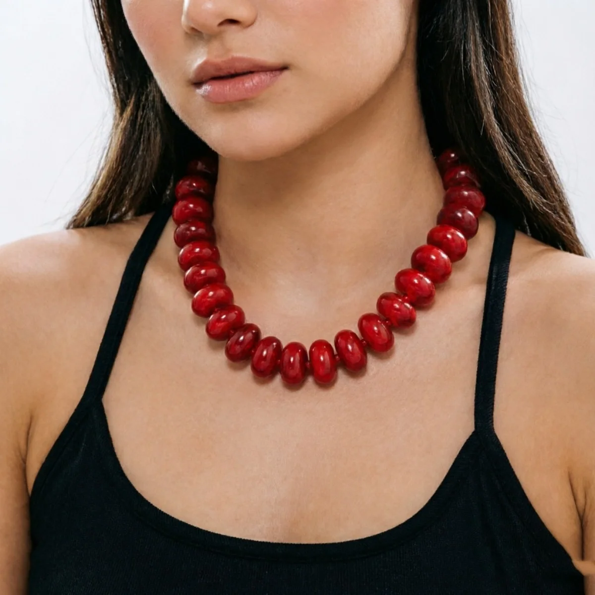 Dopamine Bunte flache, runde Acryl-Perlenkette für Damen und Herren, trendige, einfache geometrische Harzperlen, stapelbarer Choker-Schmuck – Detail 11