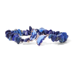 Natural Stone Crystal Butterfly Bracelet Irregular Lapis Lazuli Malachite Gravel Chip Beads Stretch Bracelets For Women Men