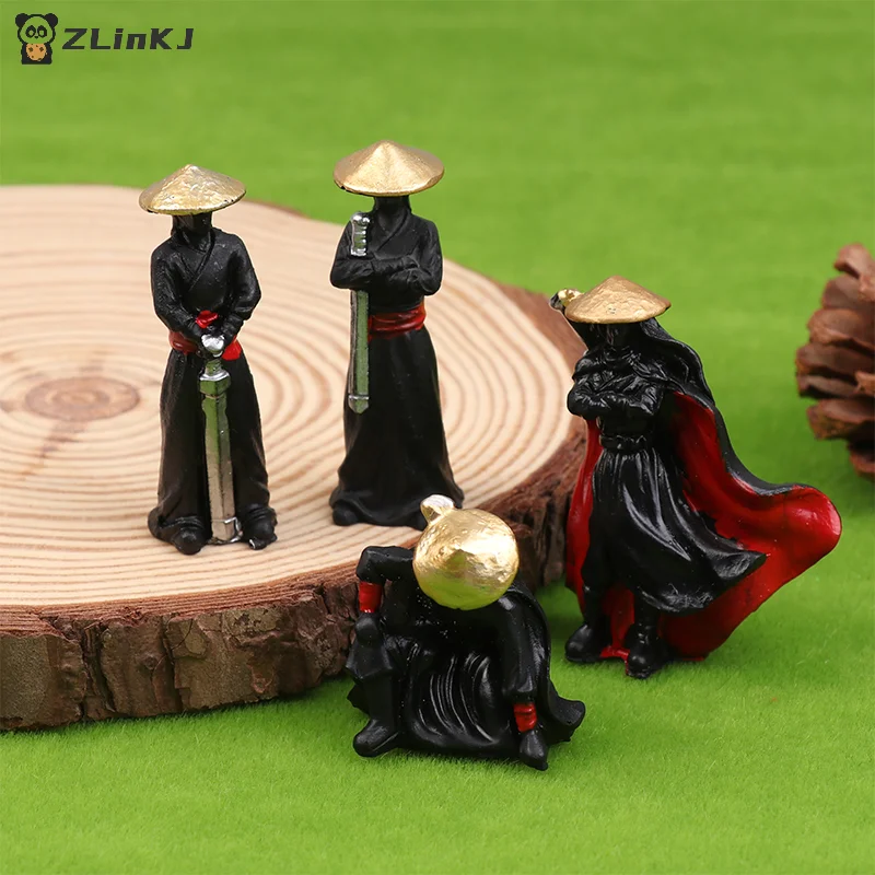 Image of ▶ 4-teiliges Set Harz-Minifiguren Modell Antike Japanische Chinesische Ninja Samurai Krieger Modellierung Coole Miniatur Auto-Dekoration Geschenke