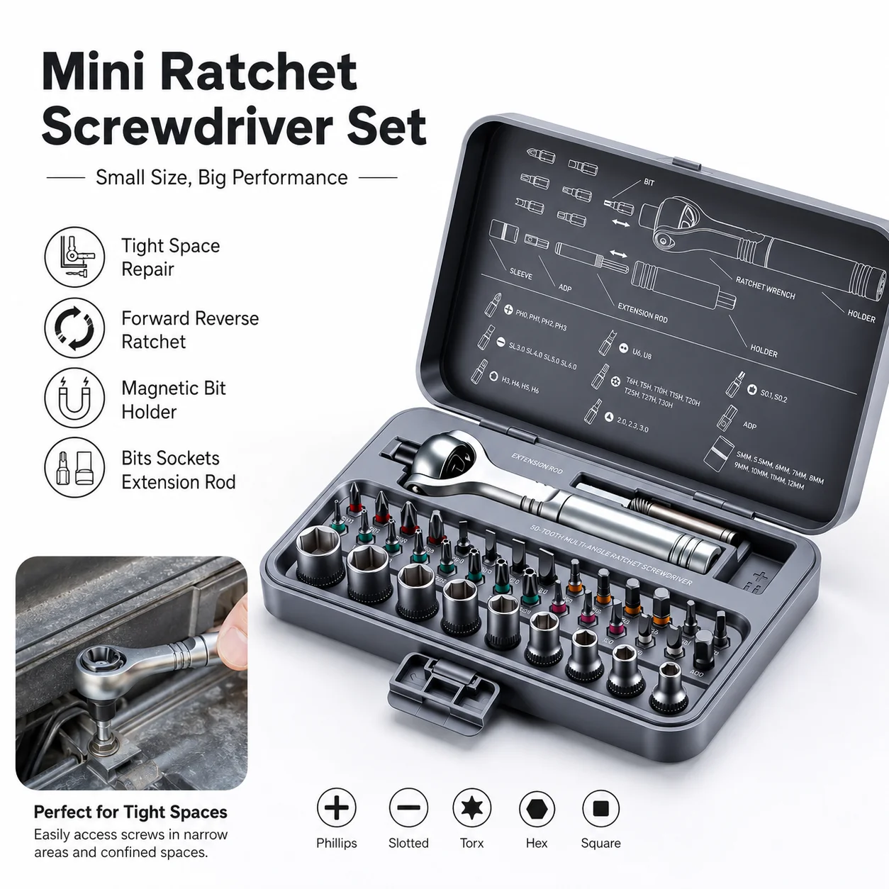Ratchet Screwdriver Set Magnetic Full Metal 180 Adjustable Head S2 Bits CRV Sockets Electronics Furniture Bicycle Repair Tool