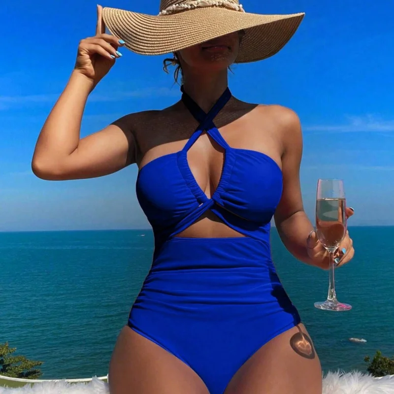 

Women's high-waisted solid color one-piece sexy backless new swimsuit wholesale