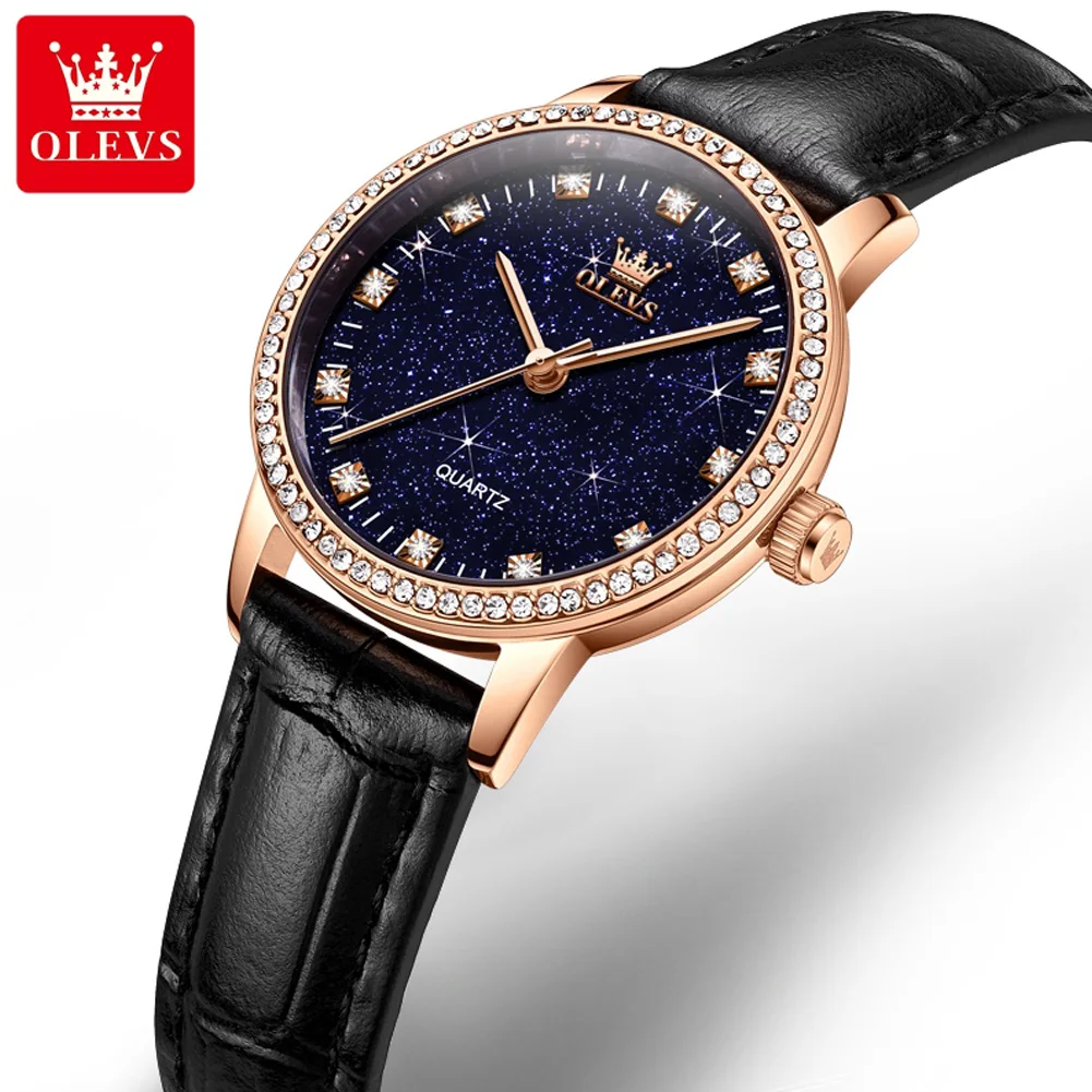 

OLEVS Brand Fashion Starry Sky Quartz Watch for Women Luxury Diamond Leather Strap Waterproof Casual Women Wristwatch Lady Clock