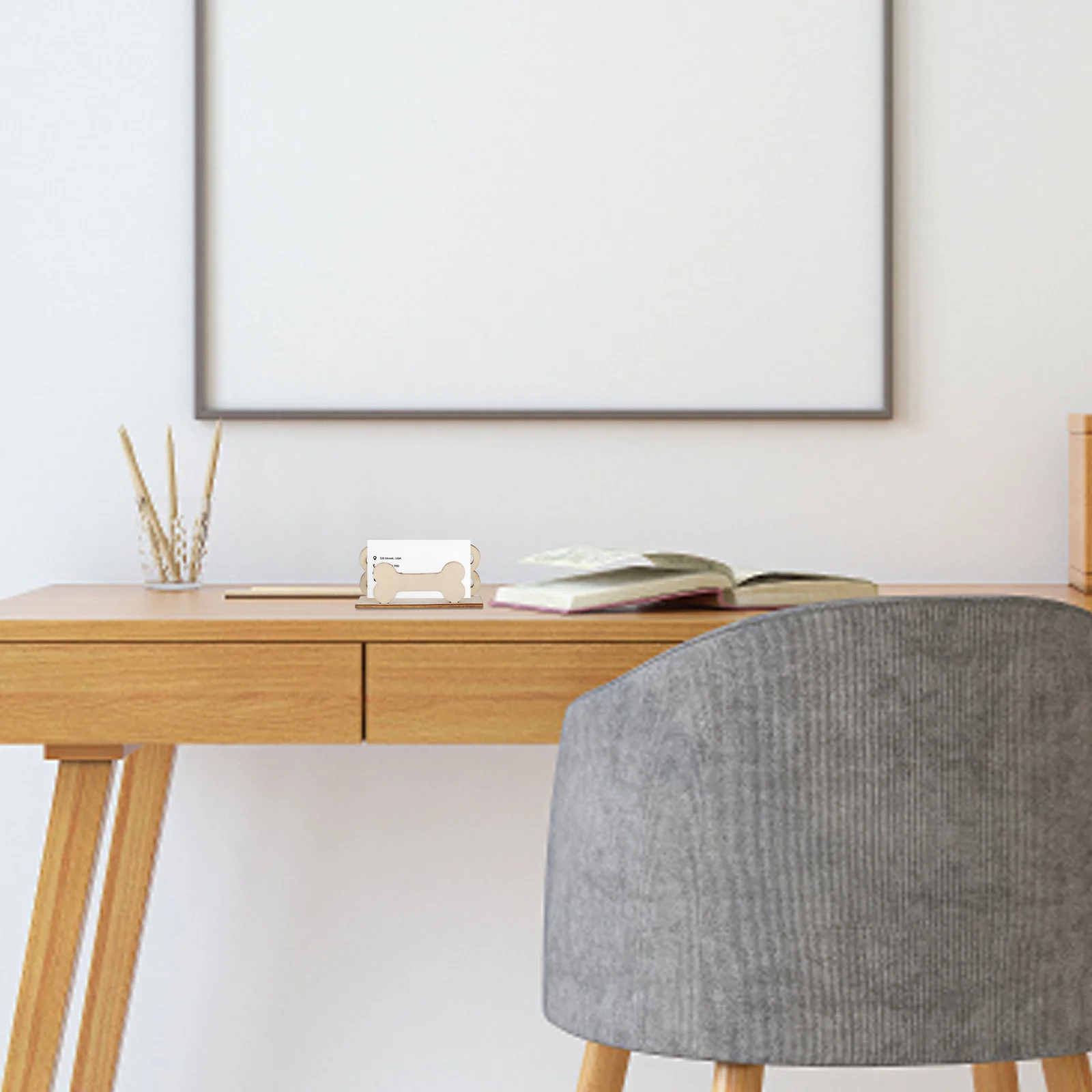 حامل بطاقات عمل على شكل عظمة، منظم مكتب خشبي، حامل بطاقات مدمج لقاعدة عرض رف تخزين طاولة المكتب #1