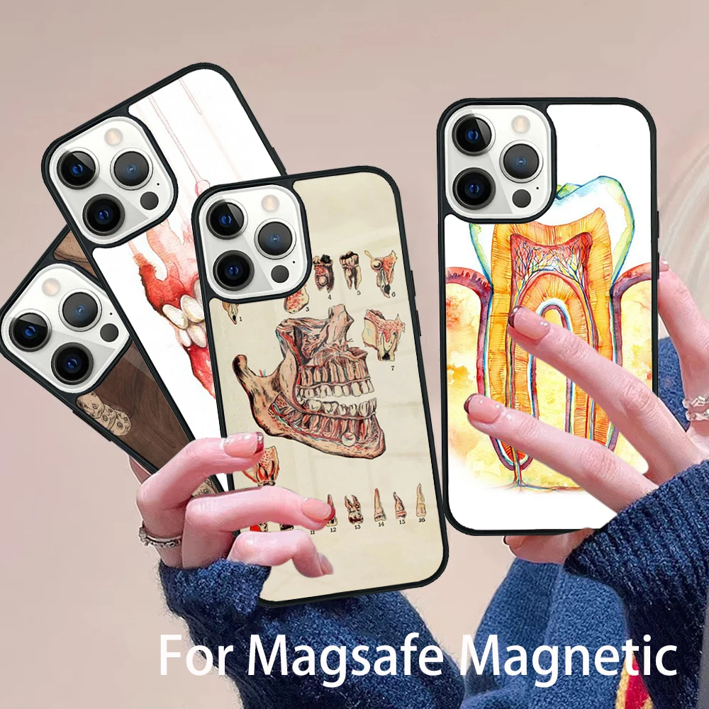 

Cute Dentist Tooth Dental Hygienist Phone Case Magesafe Magnetic Wireless Charge Cover For IPhone 16 11 12 13 14 15 Pro Max Plus