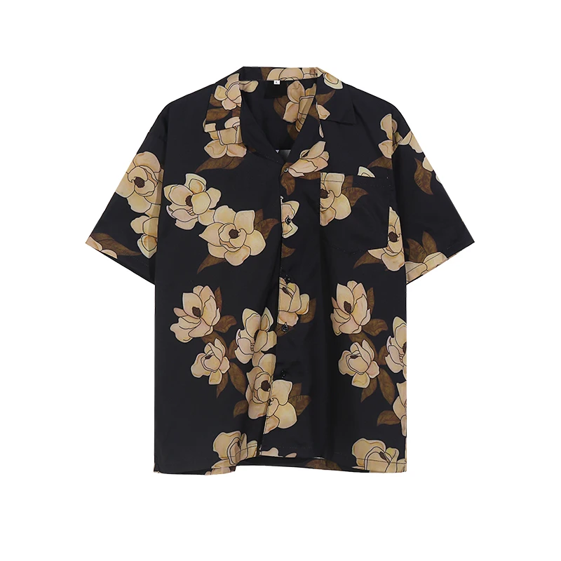 

Men's Print Floral Shirt Couple Outfit Short Sleeved Shirts Women Thin Loose Half Sleeved Turndown Collar Single Breasted Tops