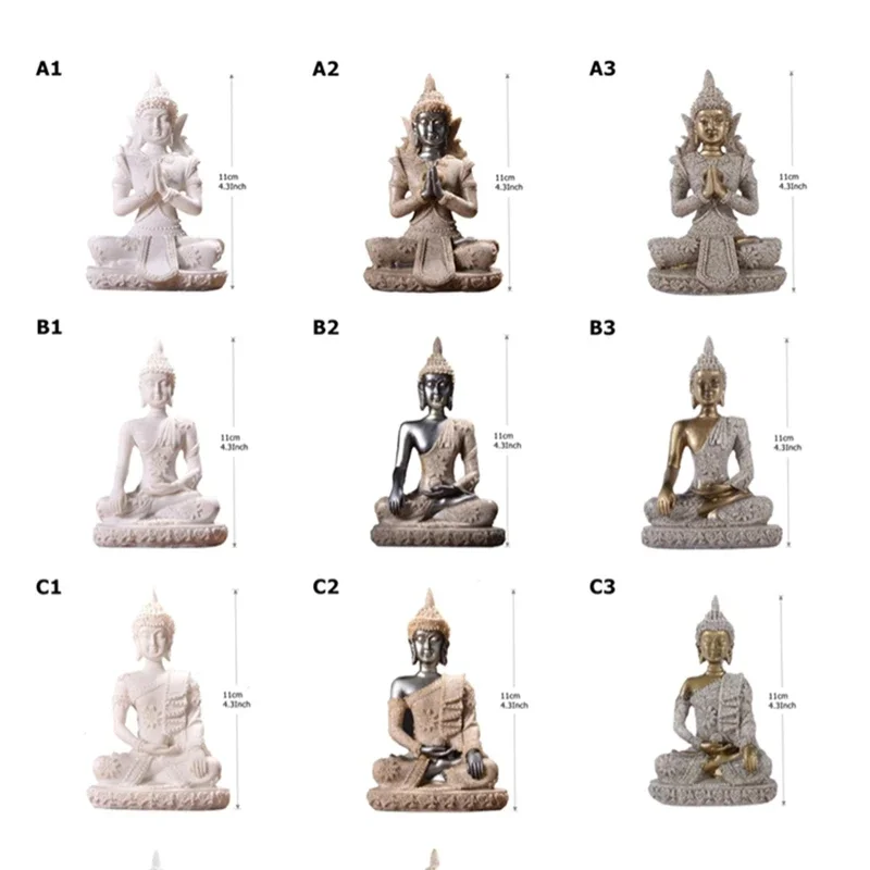 Estatua de Buda en miniatura con arenisca natural, escultura de Buda de Tailandia, estatuilla hindú, adorno decorativo para el hogar, 28 estilos