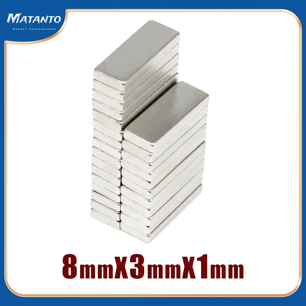 

20/50/100/200/500/1000PCS 8x3x1 Thin Small Quadrate Magnets N35 8*3*1 Permanent NdFeB Magnet 8x3x1mm Strong Powerful Magnets