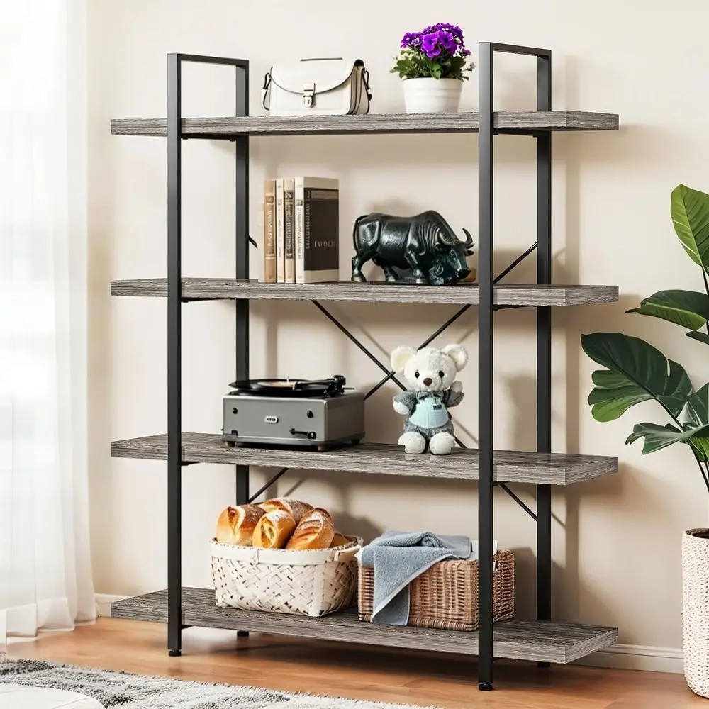 

4 Tier Book Shelf, 47'' Wide Wood Industrial Bookshelf, 120lbs Shelf Capacity, Open Storage Shelves, 55'' Tall Heavy Duty Displa