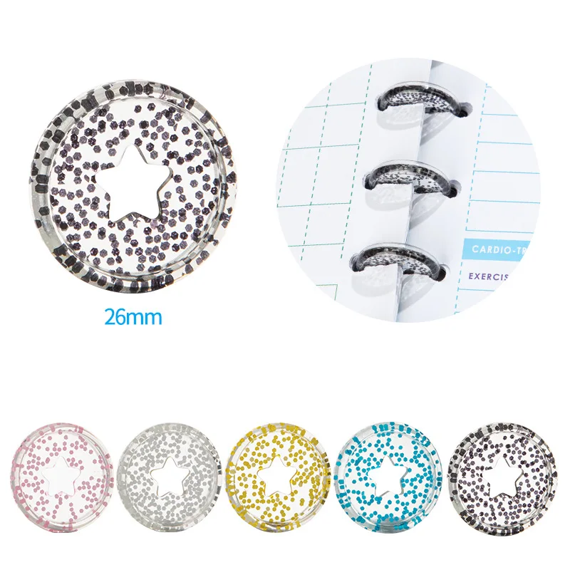 100Pc 26mm Glitter Binder Ring Discbound Discs Binding Notebook Mushroom Hole Button Loose Leaf Coil 360 Degree Flip Disc Button