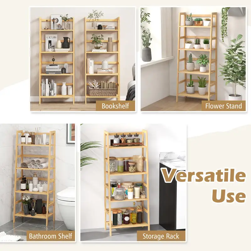 

47.5 Inch 4-Tier Multifunctional Bamboo Bookcase Storage Stand Rack