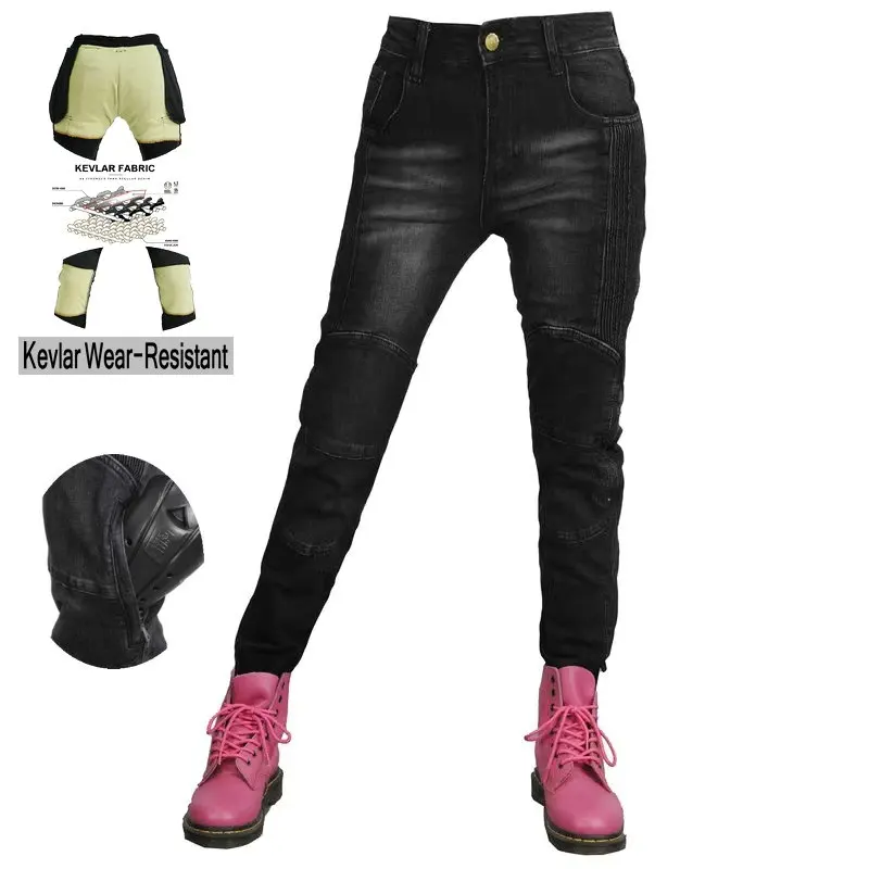 Motorcycle Protection Jeans Female Motocross Daily Riding Pants Knight Casual Cycling Wear Resistant Protect Trousers For Women