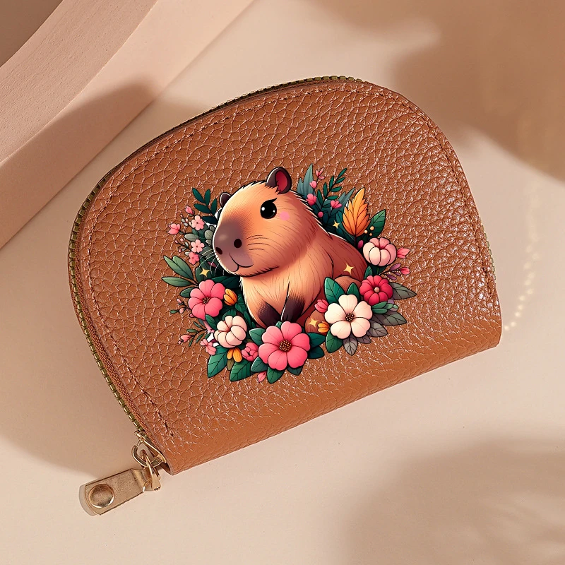 Capybara Women Retro Short Wallet Pu Leather ID Card Holder Wallets Cute Cartoon Print Coin Purse Multi-card Slot Billfold