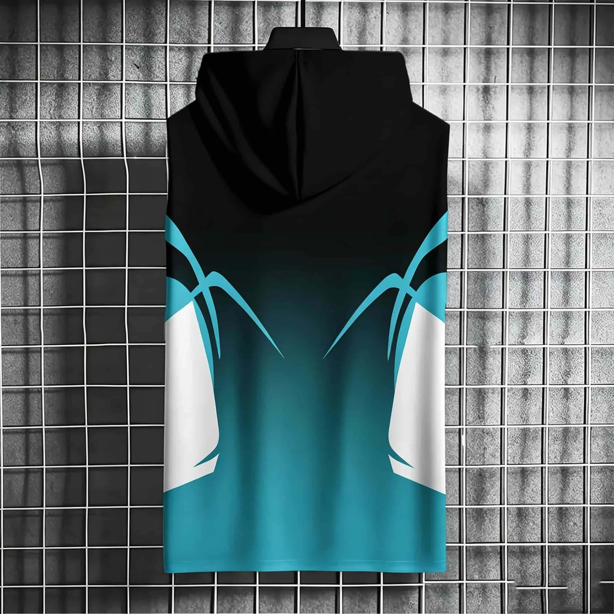 Herren Freizeit-Sportweste Ärmellos mit Kapuze Farbverlauf Geometrisches Muster Atmungsaktives Bodybuilding Street Muscle Tanktop – Detail 5